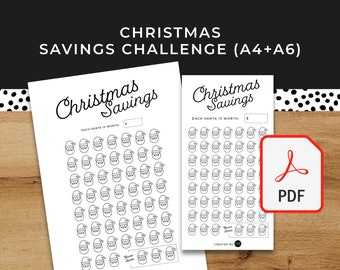 Christmas Santa Savings Challenge - A6 + A4 Printable PDF Downloadable - Minimal Design - Budget, Save Money, Sinking Funds, Savings Fund