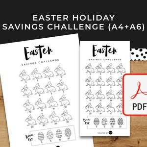 Osterspar-Challenge - A6 + A4 Druckbare PDF-Herunterlad - Minimales Design - Budget, sinkende Mittel, Ersparnisse,