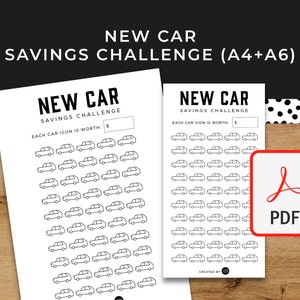 New Car Savings Challenge - A6 + A4 Printable PDF Herunterladbar - Minimal Design - Budget, Sink Funds, Savings,