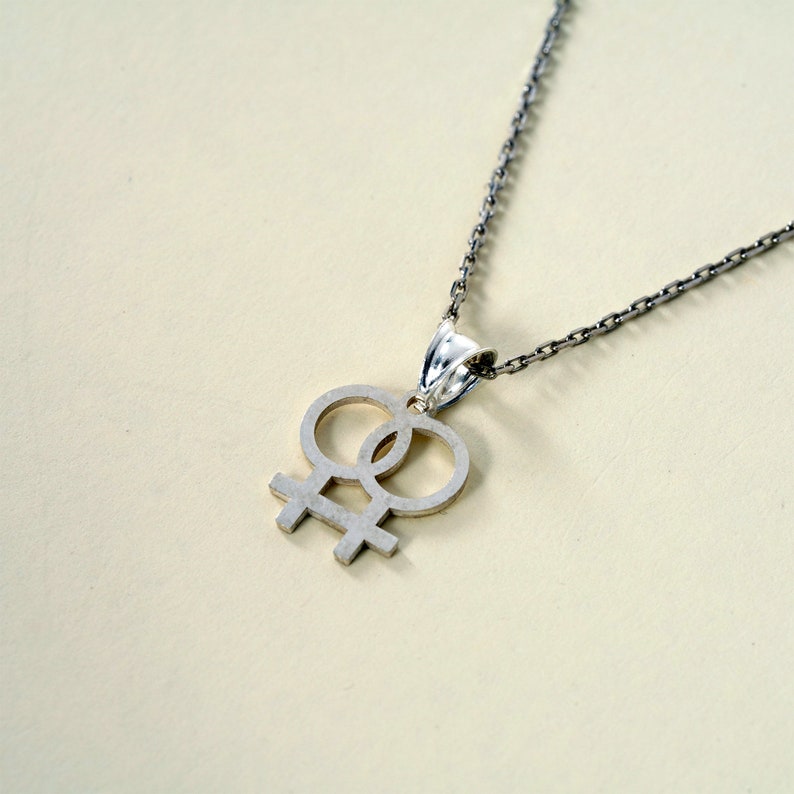 Silver Lesbian Necklace 14k Gold Double Venus Necklace | Etsy
