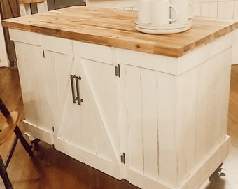 Rolling Butcher Block Top Island with Bar Seating (Jason Model)