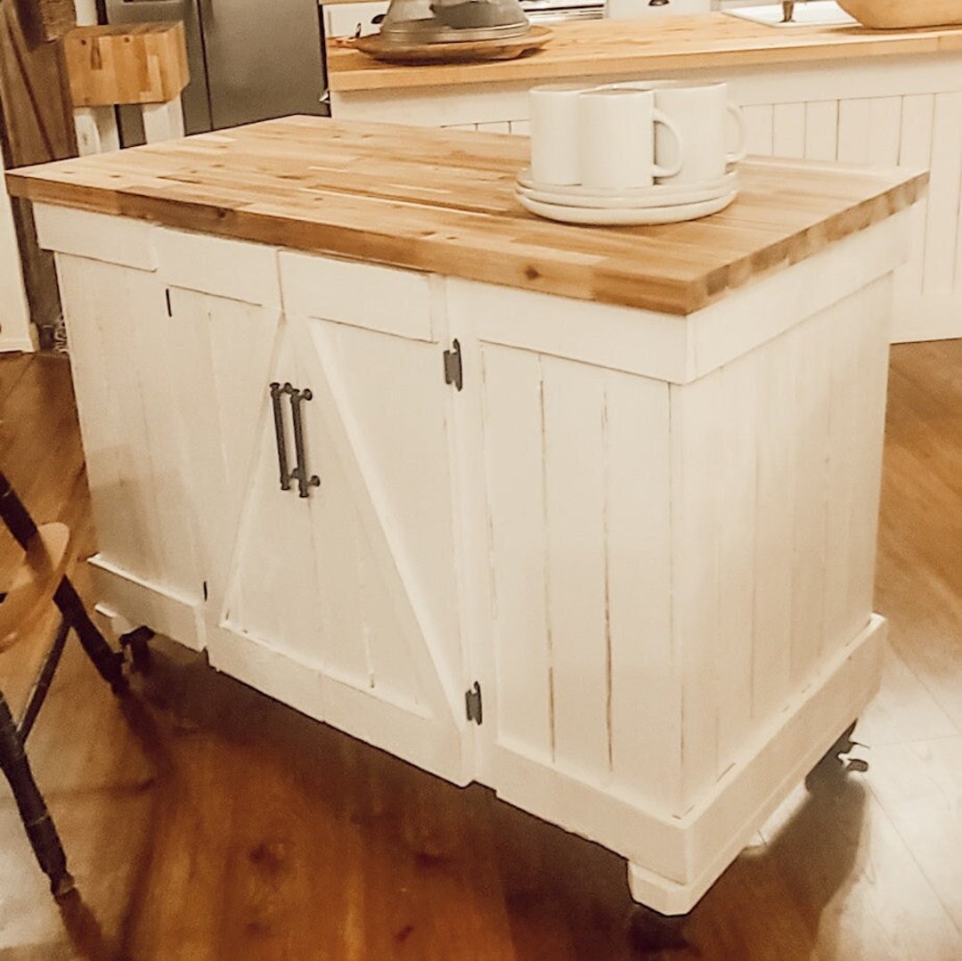 Rolling Butcher Block Top Island With Bar Seating jason Model Etsy