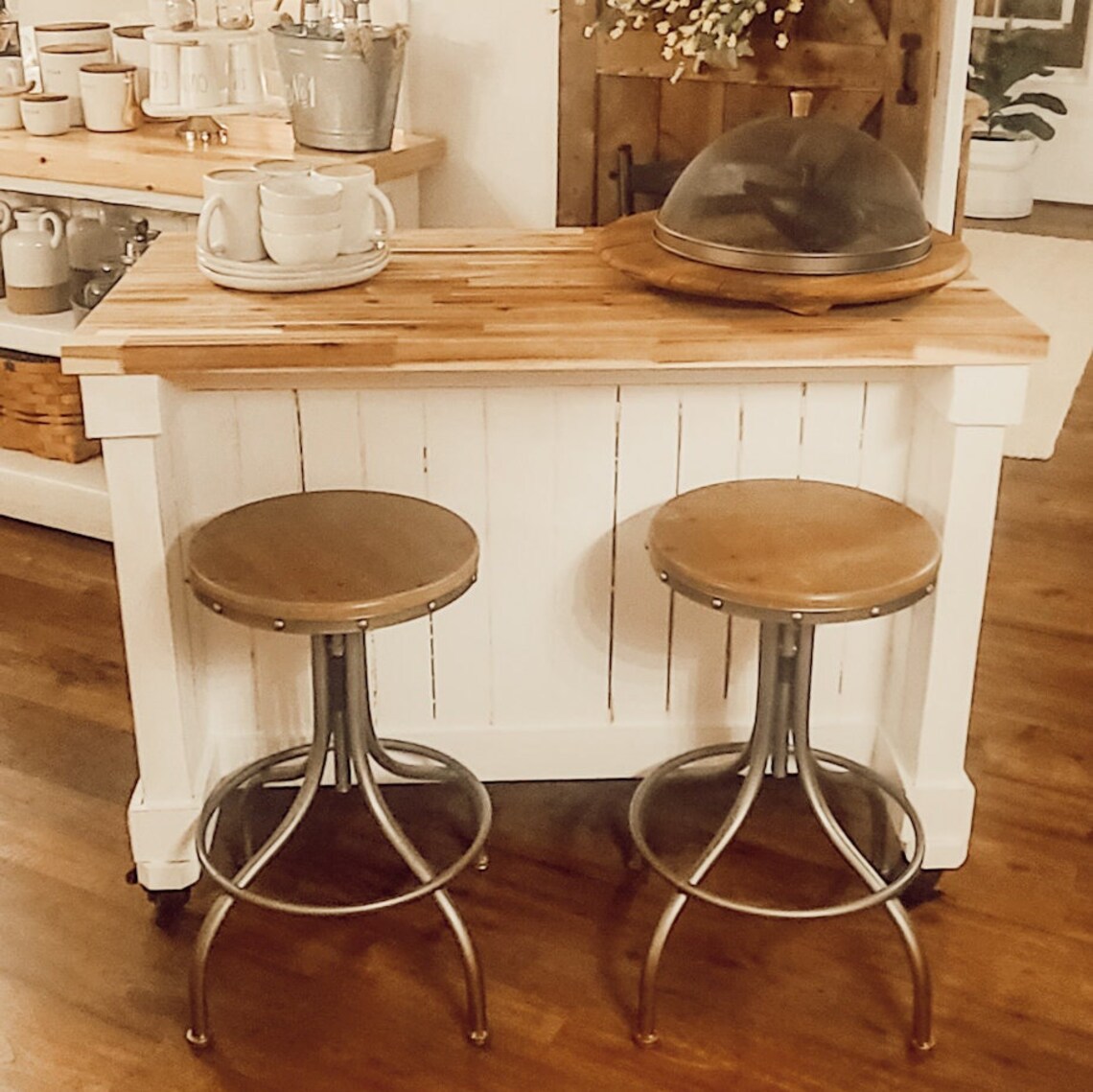 Rolling Butcher Block Top Island With Bar Seating jason Model Etsy