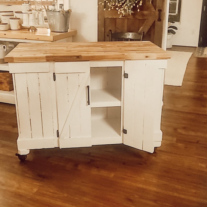 Rolling Butcher Block Top Island With Bar Seating (jason Model) - Etsy