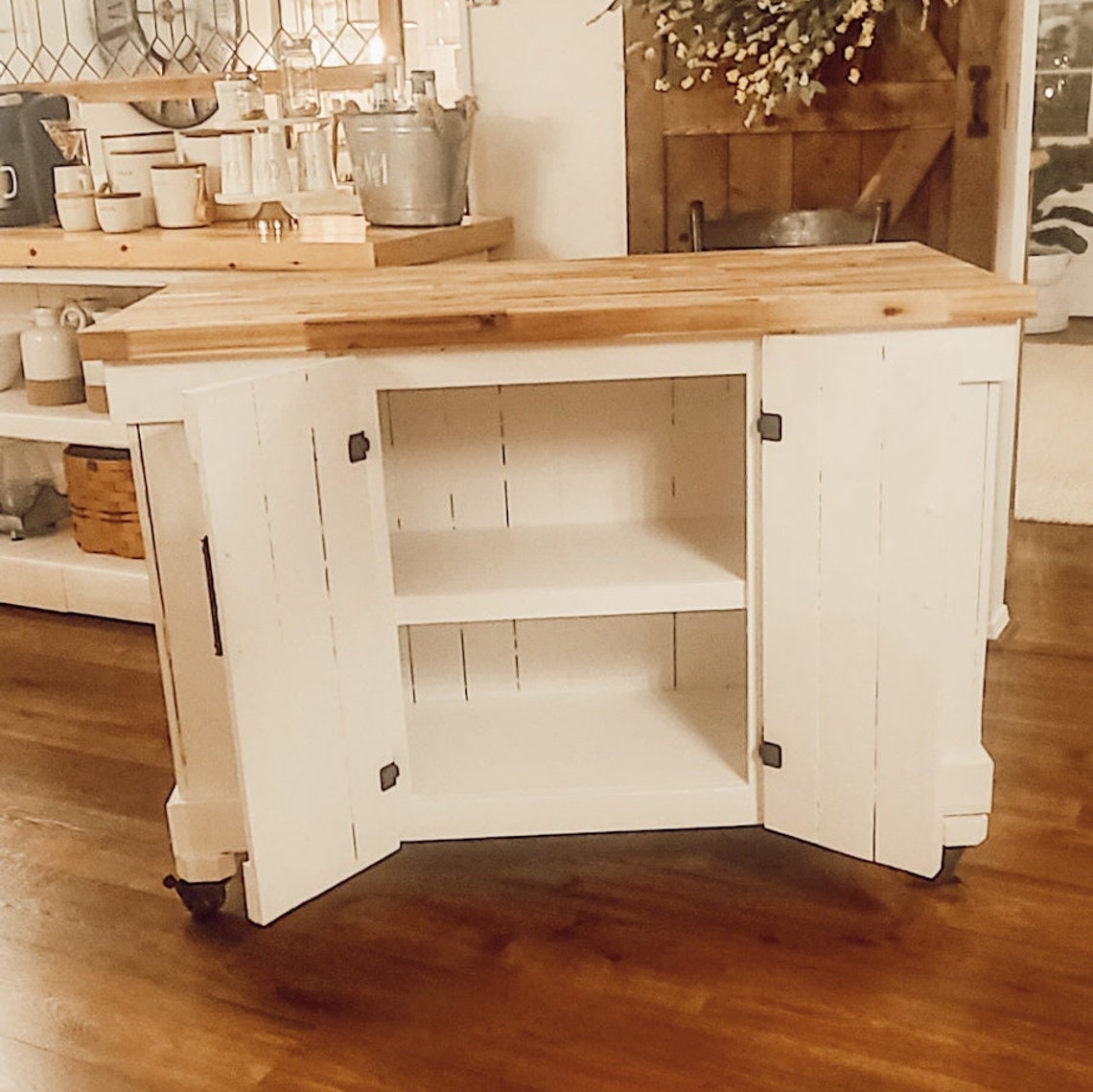 Rolling Butcher Block Top Island With Bar Seating jason Model Etsy