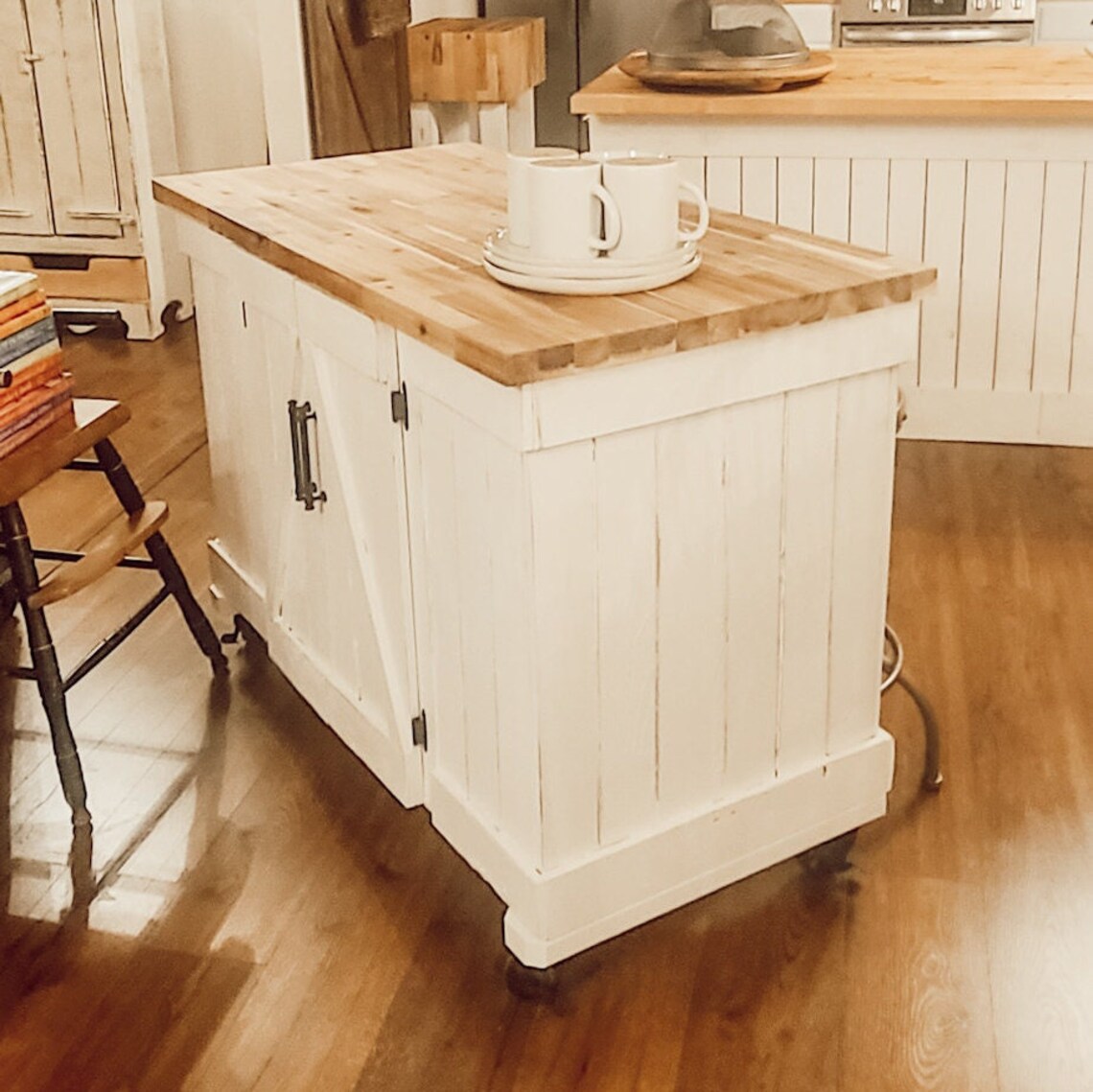Rolling Butcher Block Top Island With Bar Seating jason Model Etsy