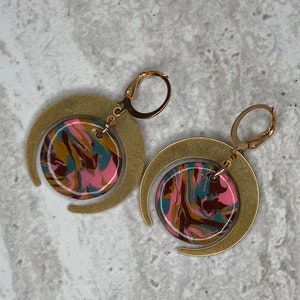 Pink and Turquoise Collection | Half Moon Round Earrings | Handmade Polymer Clay Earrings | Handmade Earrings | AleKai Designs