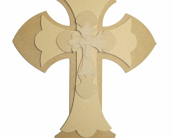 Wooden Unfinished Stackable Paintable Layered Stacked Cross 22''ST5, DIY Art Craft Decorative Cross, Christian Home Decor Project Cross BAC