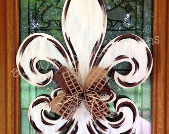 Fleur De Lis FANCY Southern Home Wall Decor Unfinished Wooden Craft Large Shape, DIY Paintable MDF Cutout, Wood Wall Hanger, bac