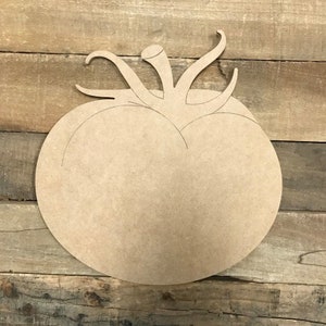 Tomato Wood Cutout, Unfinished Craft, Paint by Line, Engraved DIY Paintable Craft Shape, Fresh Garden Fruit and Vegetable Project Shape BAC