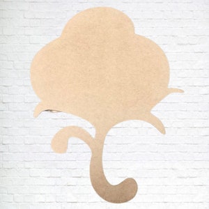 May include: A wooden cutout of a cotton boll with a decorative stem. The cutout is unpainted and ready to be decorated.