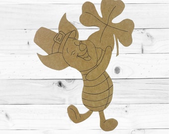 Pig Shamrock Clover: St. Patrick's Day Unfinished Wood Cutout