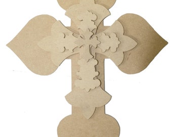 Wooden Unfinished Stackable Paintable Layered Stacked Cross 22'' Set 2, DIY Art Craft VBS Decorative Cross, Christian Home Decor Project BAC