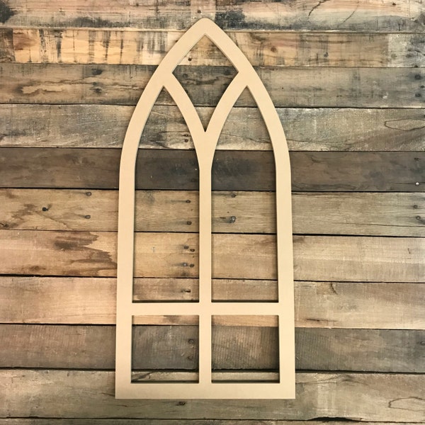 Wooden Cathedral Window Wall Decor, Unfinished Wood Paintable Window Arch Craft, Farmhouse,  Paintable Decorative Wall Hanger, BAC