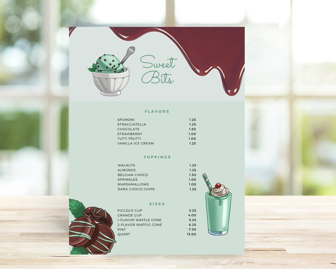Ice Cream Price List Menu Editable Template Printable Etsy