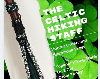 St Patrick&#39;s Day / Celtic Hiking Staff / Irish Walking Stick - Hunter Green and Shamrock Frost
