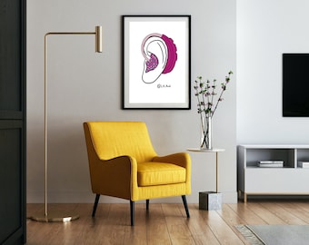 Pink Hearing Aid Drawing