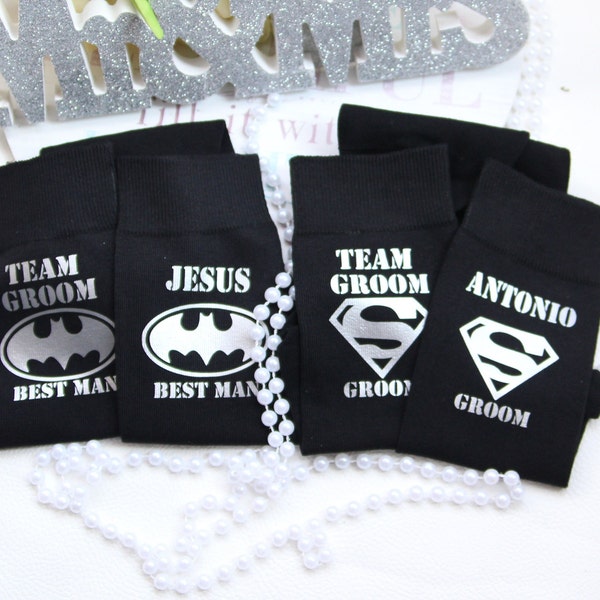 Superhero Socks, Mens Superhero Socks, super hero dress socks, Groomsmen superhero Socks, Superhero Wedding Socks, personalized black blue,