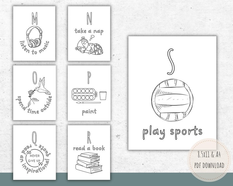28 Printable Coping Skills Alphabet Coloring Pages Self Care