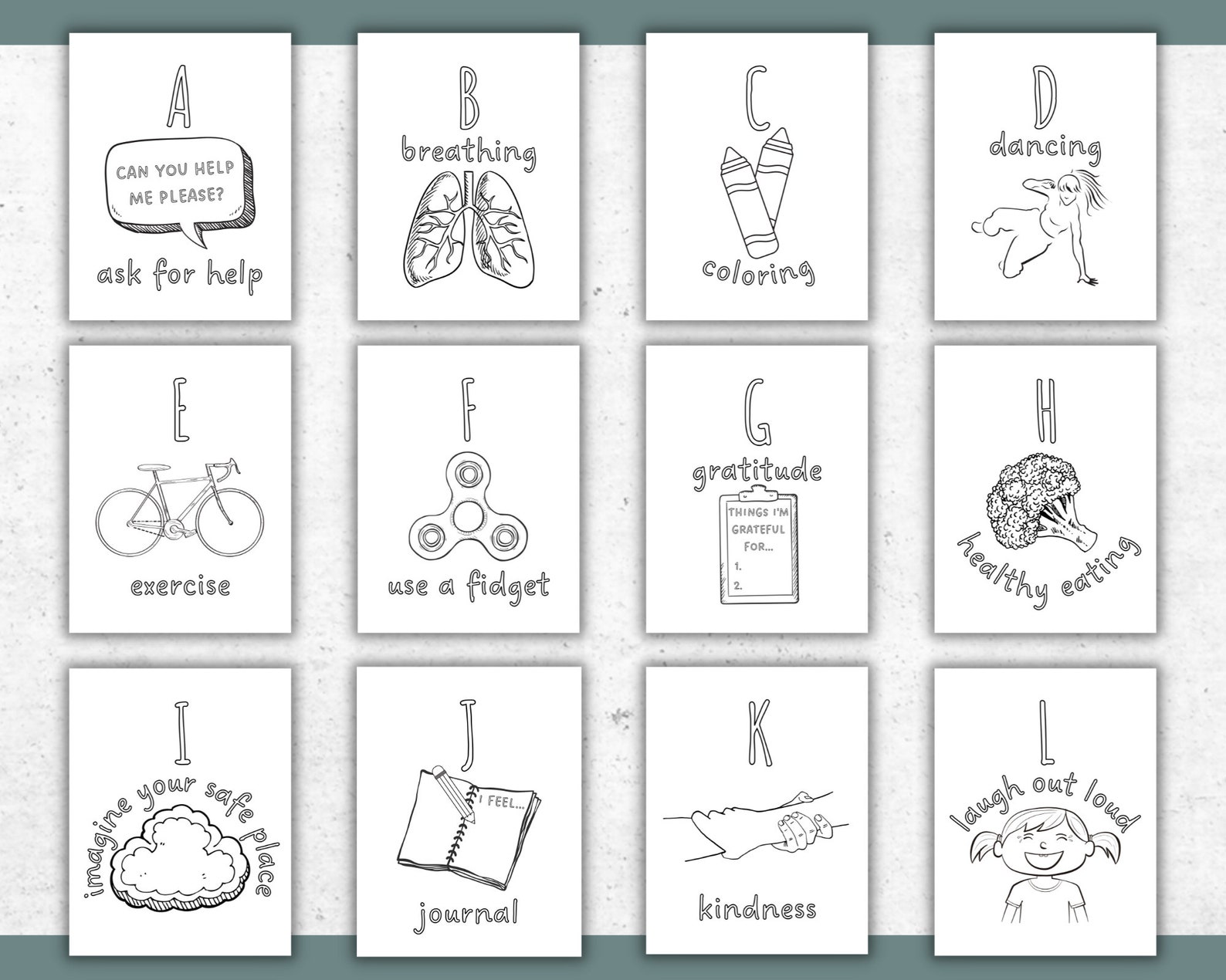 28 Printable Coping Skills Alphabet Coloring Pages Self Care