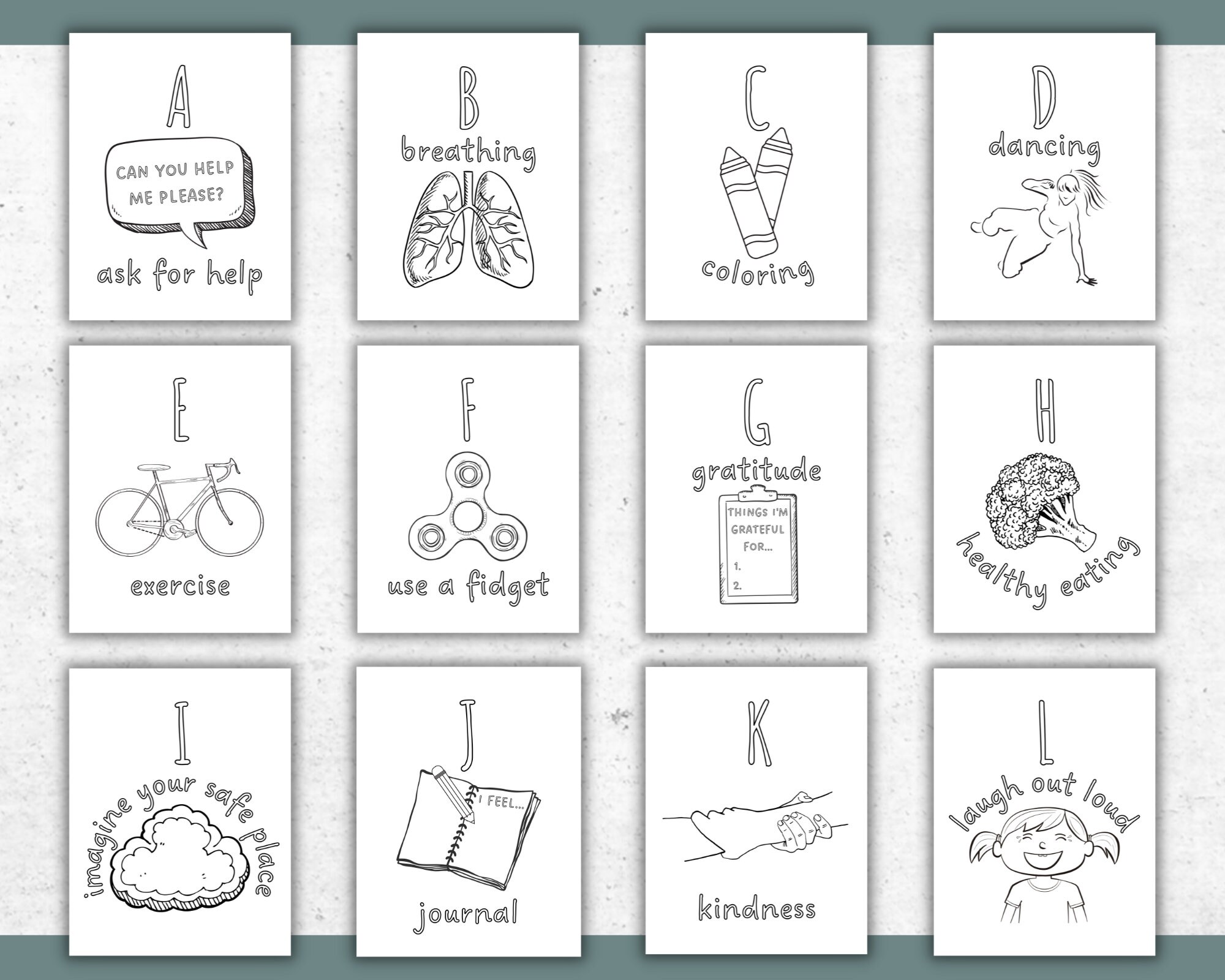 28 Printable Coping Skills Alphabet Coloring Pages - Self Care ...