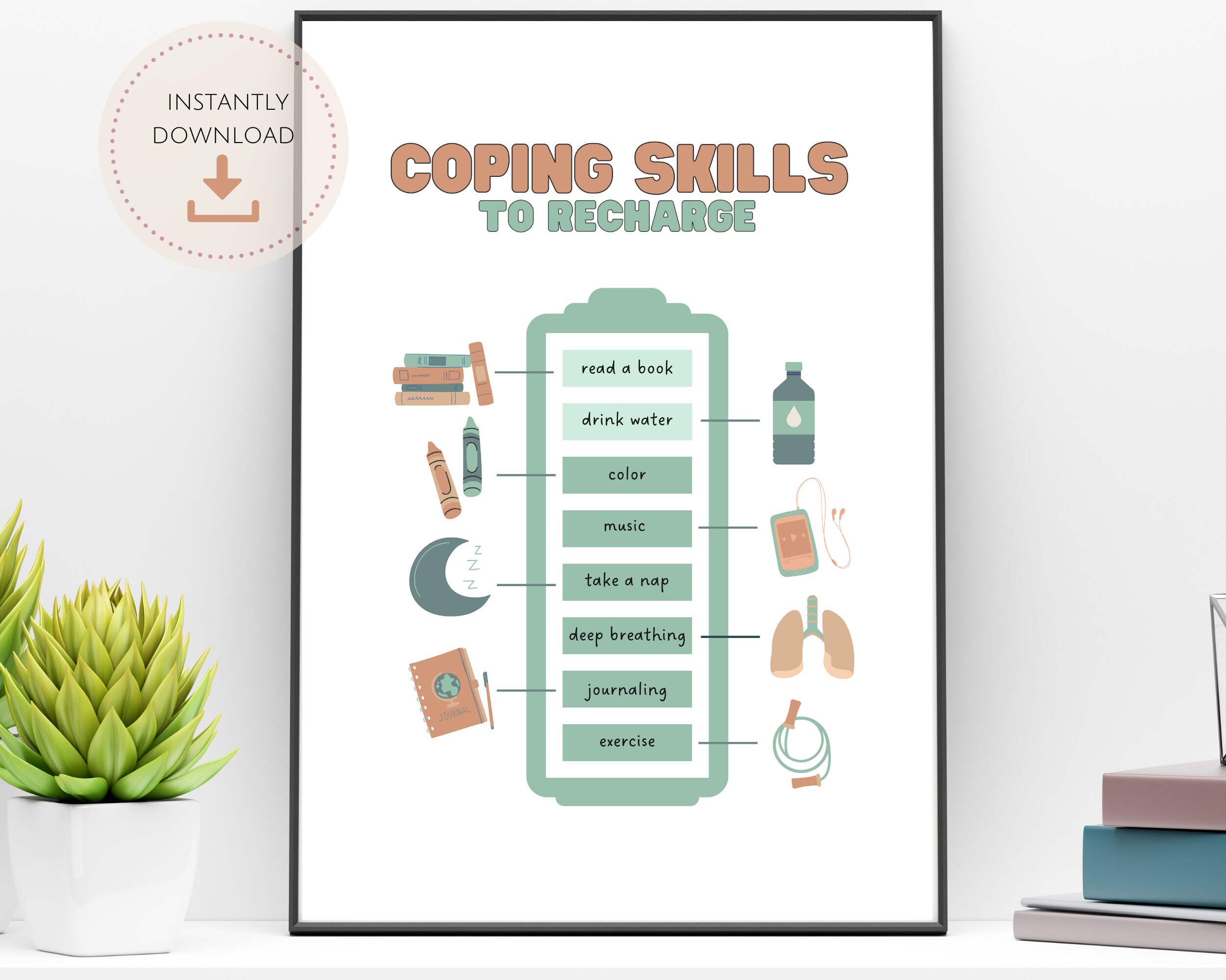 Coping Skills Printable Wall Art , Mental Health Poster for Educator