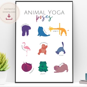 Animal Yoga Poses Print – Kids Mindfulness, Classroom Decor (Digital Download)