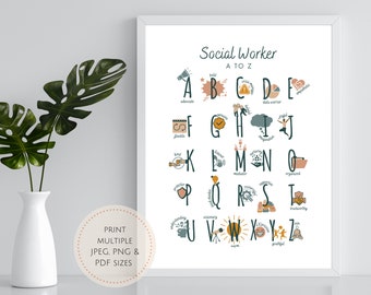 Social Worker Alphabet Print - Social Worker Sign - Social Worker Gift - Social Worker Office Decor - Social Worker Appreciation