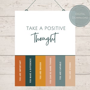 Positive Messages Digital Print - Take A Positive Thought - Self Care Printable - Counselor Office Decor - Mental Health - Instant Download