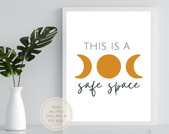 Afdrukbaar bord Safe Space – Boho Counseling Office Decor (digitale download)