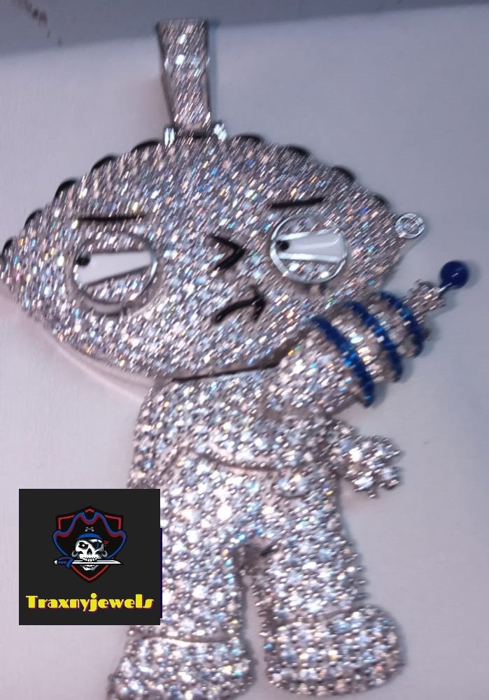 Iced Out Cartoon Character Rapper Griffin Charm Pendant Etsy