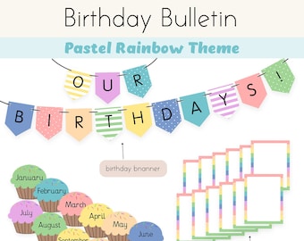 Birthday Bulletin Board | Pastel Rainbow | Classroom Decor