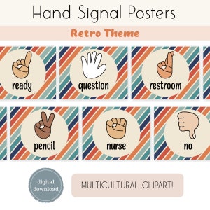 Multicultural Hand Signal Posters | Retro | Classroom Management
