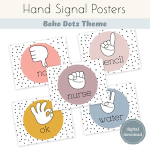 Hand Signal Posters | Boho Dots | Classroom Management