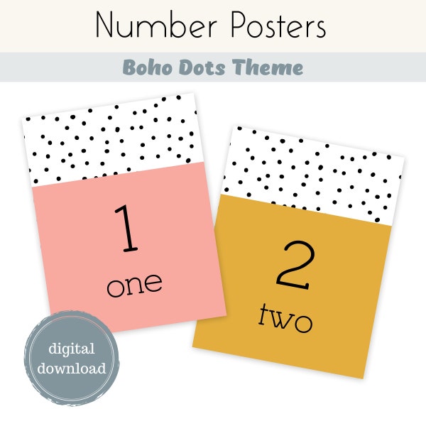 Number Posters | Boho Dots | Classroom Decor