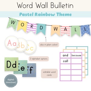 Pastel Rainbow Word Wall | Editable | Classroom Decor