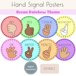 Multicultural Hand Signal Posters | Ocean Rainbow | Classroom Management
