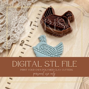 May include: A brown turkey-shaped polymer clay cutter and a light blue turkey-shaped clay figure are shown on a wooden surface. The image includes the text "DIGITAL STL FILE" and "personal use only."