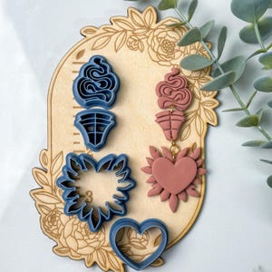 SACRED HEART LEAVES Dangle Polymer Clay Cutter | Tattoo Inspired Clay Cutters | Cutters for Earring Making | Earring Polymer Clay Cutters