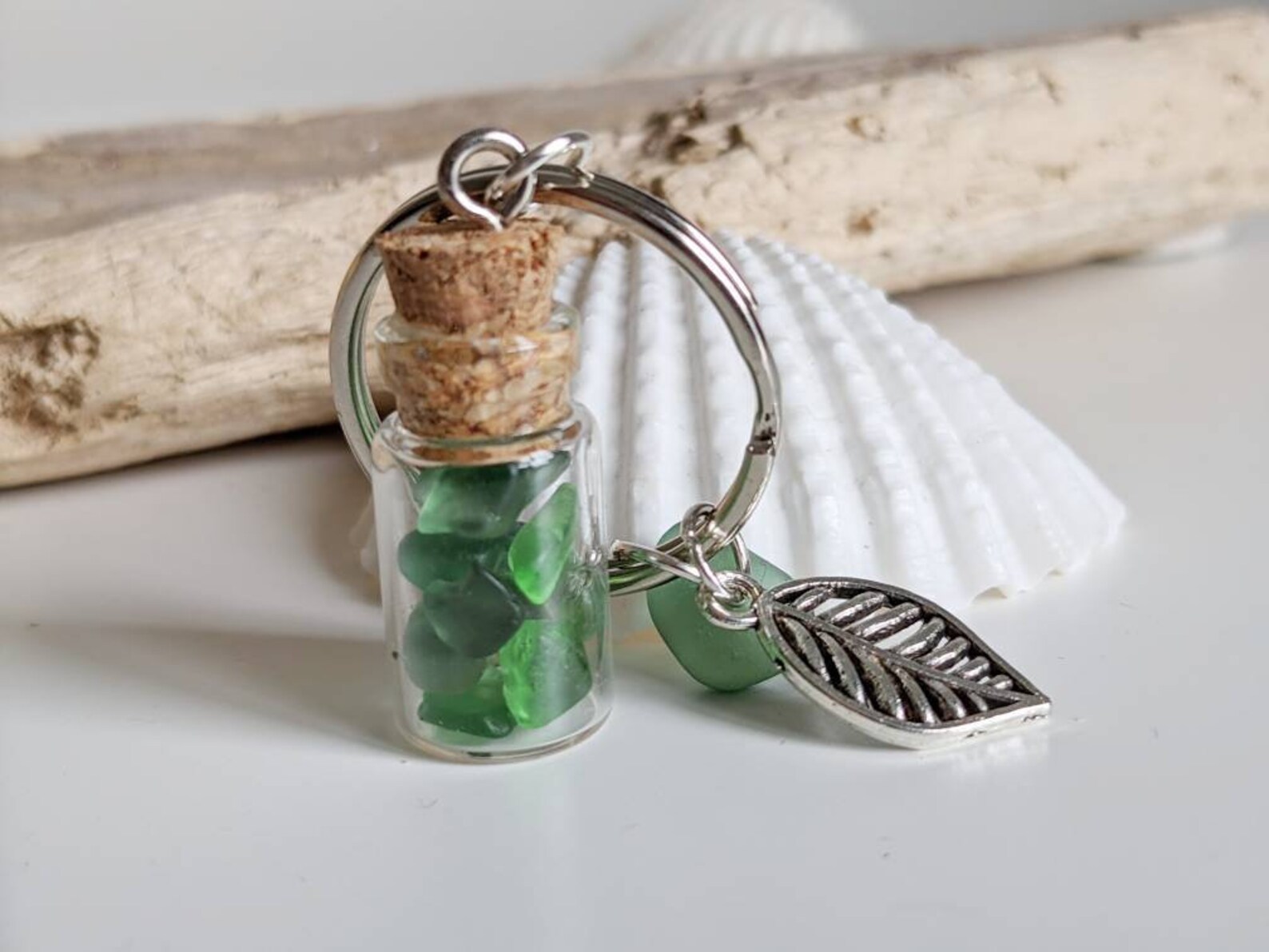 Sea Glass Keyring. Handmade Key Chain with Glass Bottle filled Etsy