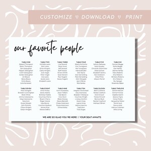 Simple Minimal Seating Chart Template- wedding, shower, party
