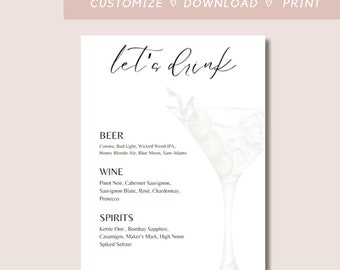Wedding Bar Sign Template Bar Cocktail Menu Martini Menu Custom Bar Wedding Bar Sign Template Bar Cocktail Menu Martini Menu Custom Bar