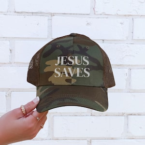 Jesus Saves Hat, Camo Hat, Jesus Trucker Hat, Christian Hat for Men and Women, Christian Trucker Hat, Faith Trucker Hat, Religious Cap
