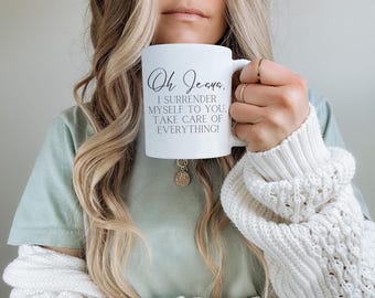 Taza con oración de rendición, taza católica, regalos católicos, taza cristiana, tazas de Jesús, regalo de oración, tazas de las Escrituras, regalos religiosos, taza de café de regalo