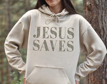 Jesus Saves Sweatshirt for Christian Gift for Him Catholic Gift for Her Christian Apparel Camo Sweatshirt Faith Shirt God Apparel Jesus Gift