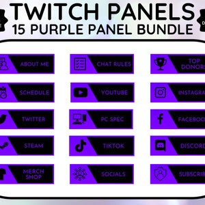 Purple and Black Profile Panels for Twitch, YouTube or Discord