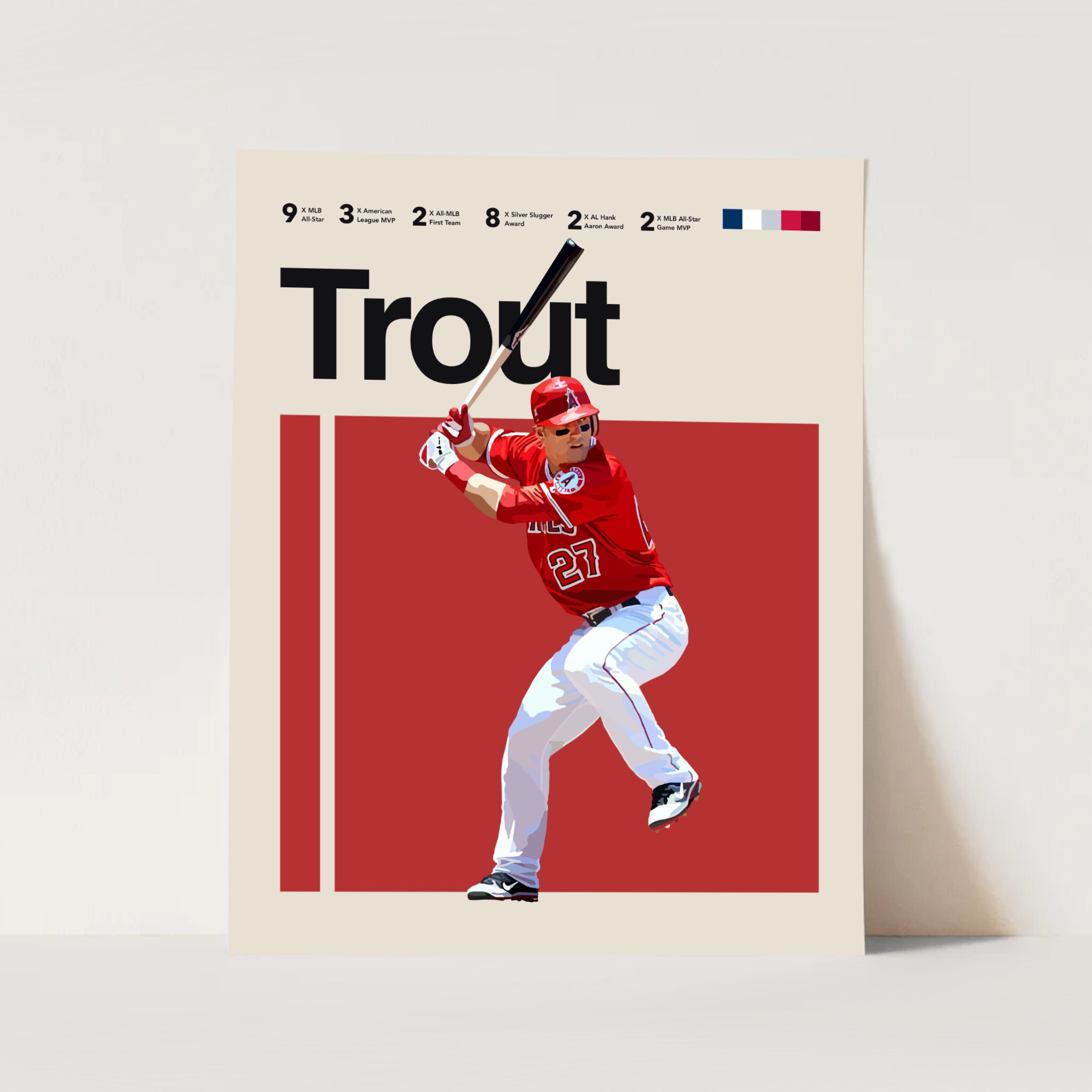 Mike Trout Poster Los Angeles Angels Art Print 11x14 Etsy