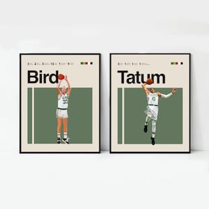 Larry Bird And Jayson Tatum Poster, Boston Celtics Art Print 11x14 Minimalist, Helvetica, Mid-Century Modern, Office Wall Art, Bedroom art