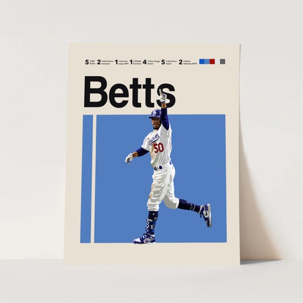 Mookie Betts Dodgers Poster, Los Angeles Dodgers Art Minimalist, Helvetica, Mid-Century Modern, L.A. Dodgers Fan, Baseball Bedroom Decor