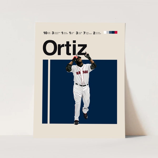 Poster ispirato a David Ortiz, Boston Red Sox Print 11x14 Minimalista, Helvetica, Mid-Century Modern, MLB Poster, Office Wall Art, Arte della camera da letto